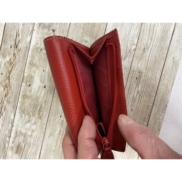 Vintage Genuine Leather Card Wallet ID Bi-Fold Lipstick Red Pebble Snap Closure - Picture 5 of 11